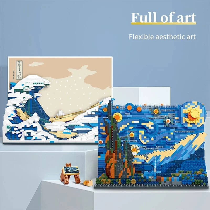 Van Gogh "The Starry Night" or "The Great Wave of Kanagawa" Micro Building Blocks