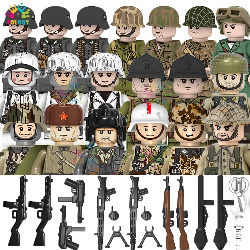 WW2 Military Army MiniFigs (Soviet, US, UK, France, China)