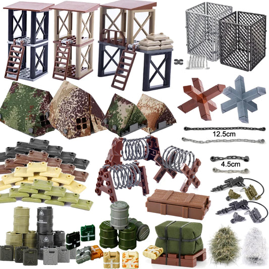 Military Scene MOC Building Block (Barbed Wire, Sandbag, Tent, Medical, Box, Chain)