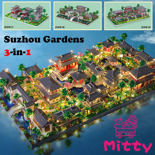 Architectural Wonders: China (Lezi Ancient Pavilion, Temple Tower, Lake Garden Gate) with LED Light Model Mini Bricks