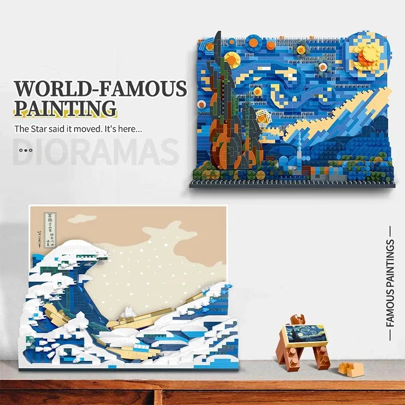 Van Gogh "The Starry Night" or "The Great Wave of Kanagawa" Micro Building Blocks