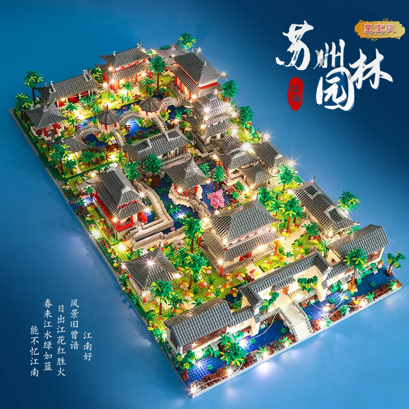 Architectural Wonders: China (Lezi Ancient Pavilion, Temple Tower, Lake Garden Gate) with LED Light Model Mini Bricks